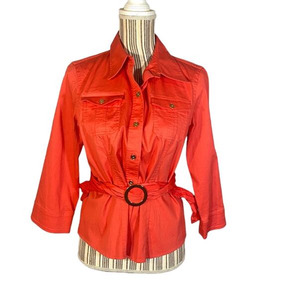 Jones NY pink button down belted top SZ Medium - Picture 1 of 12